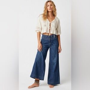 Free People Augusta Wide Leg Jeans Size 27 High Rise Maytal Blue Flare READ